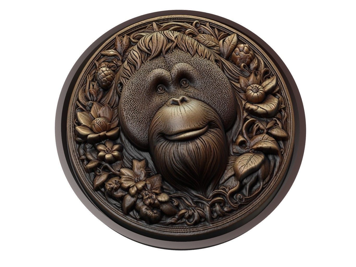 Orangutan Animal Medallion 3D print model_1