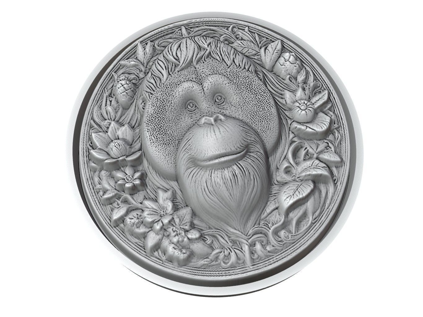Orangutan Animal Medallion 3D print model_3