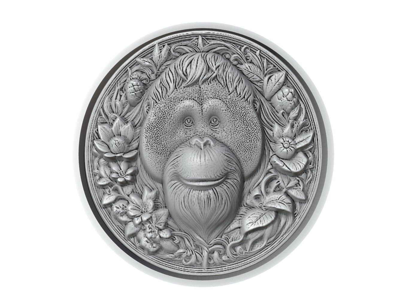 Orangutan Animal Medallion 3D print model_2