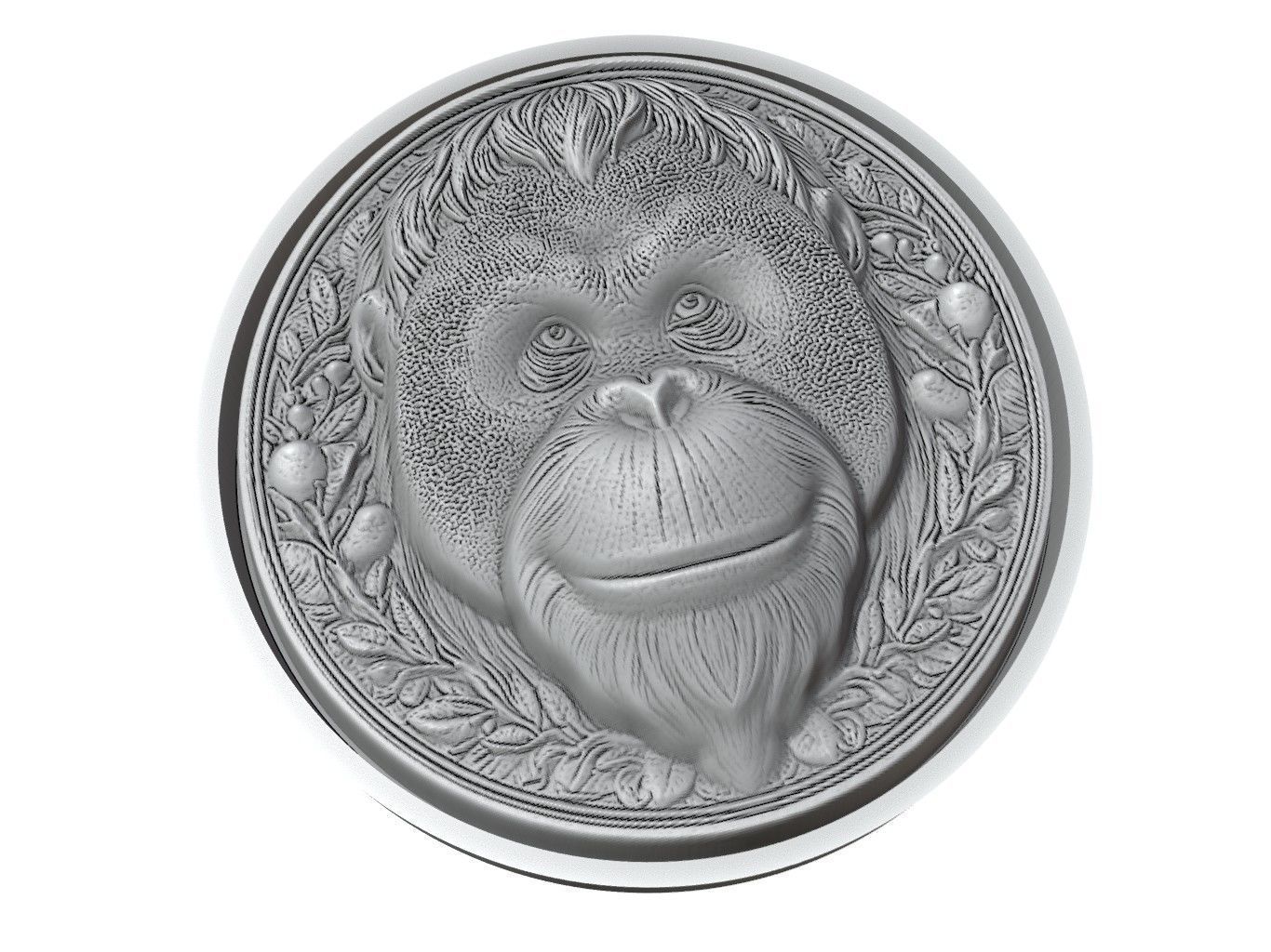 Orangutan Animal Medallion 3D print model_3