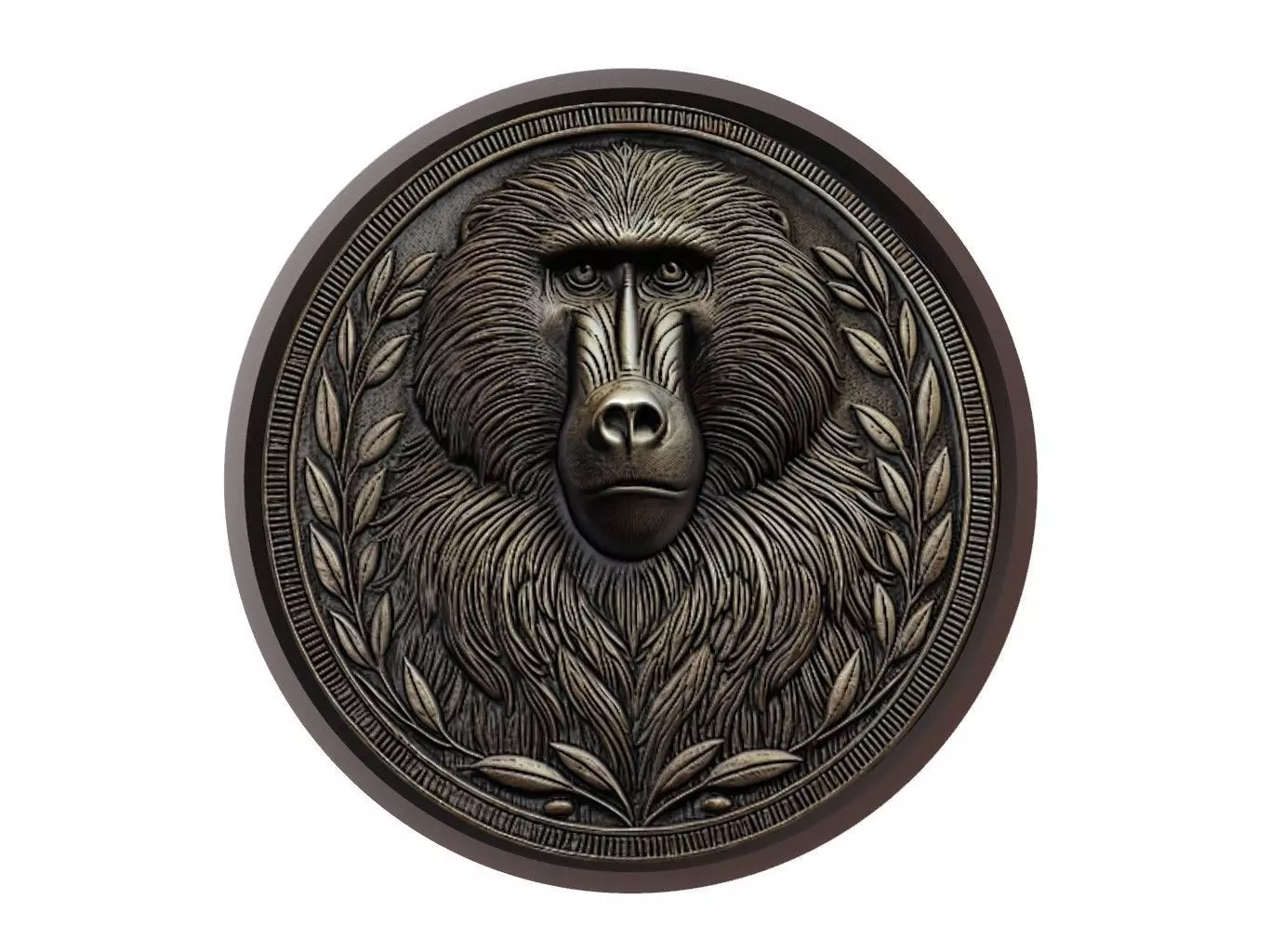 Baboon Animal Medallion 3D print model_0