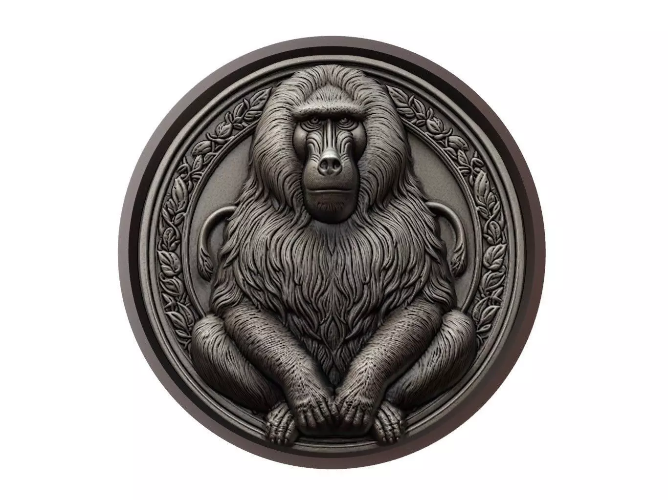 Baboon Animal Medallion 3D print model_0