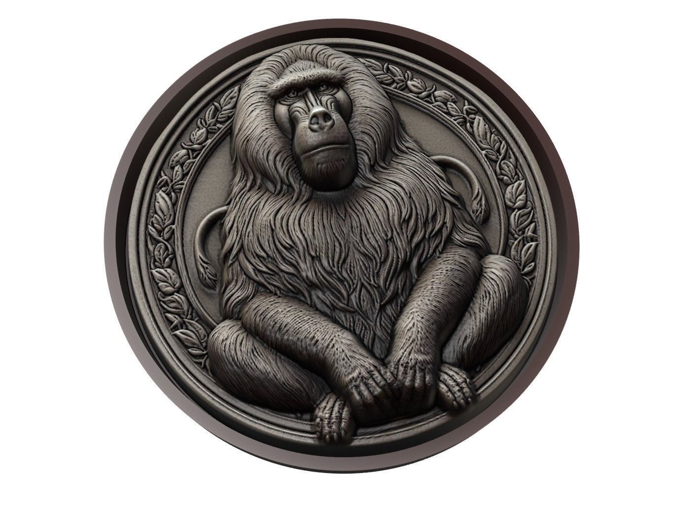 Baboon Animal Medallion 3D print model_1