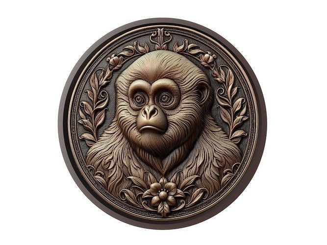 Gibbon Animal Medallion 3D print model