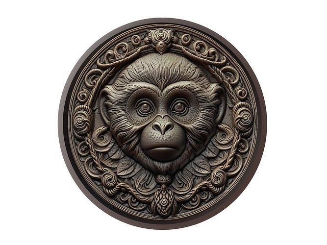 Gibbon Animal Medallion 3D print model