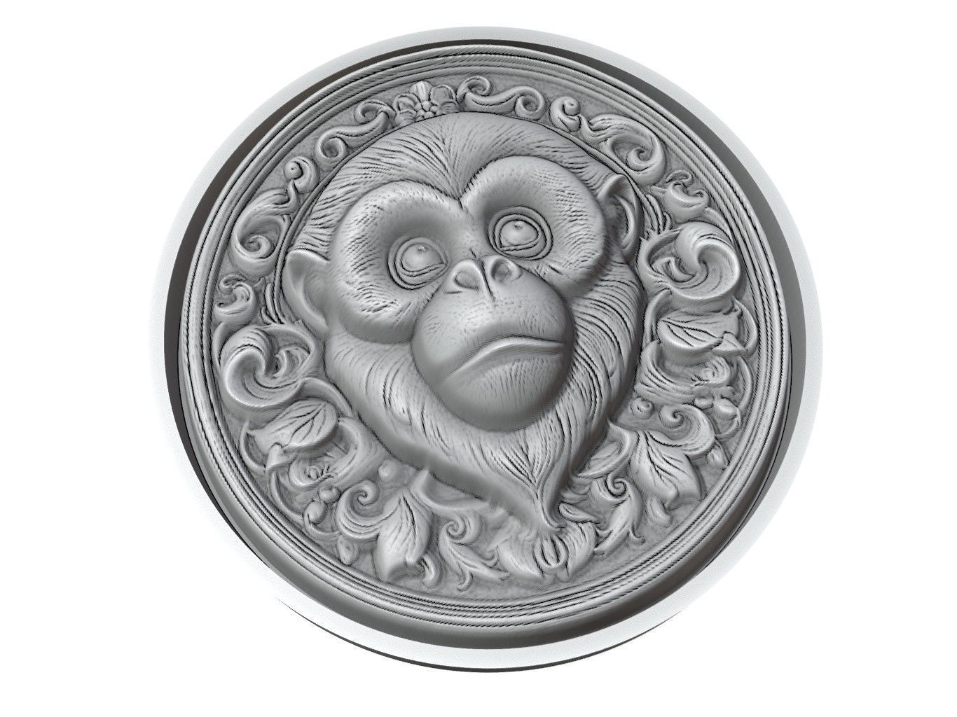 Gibbon Animal Medallion 3D print model_3