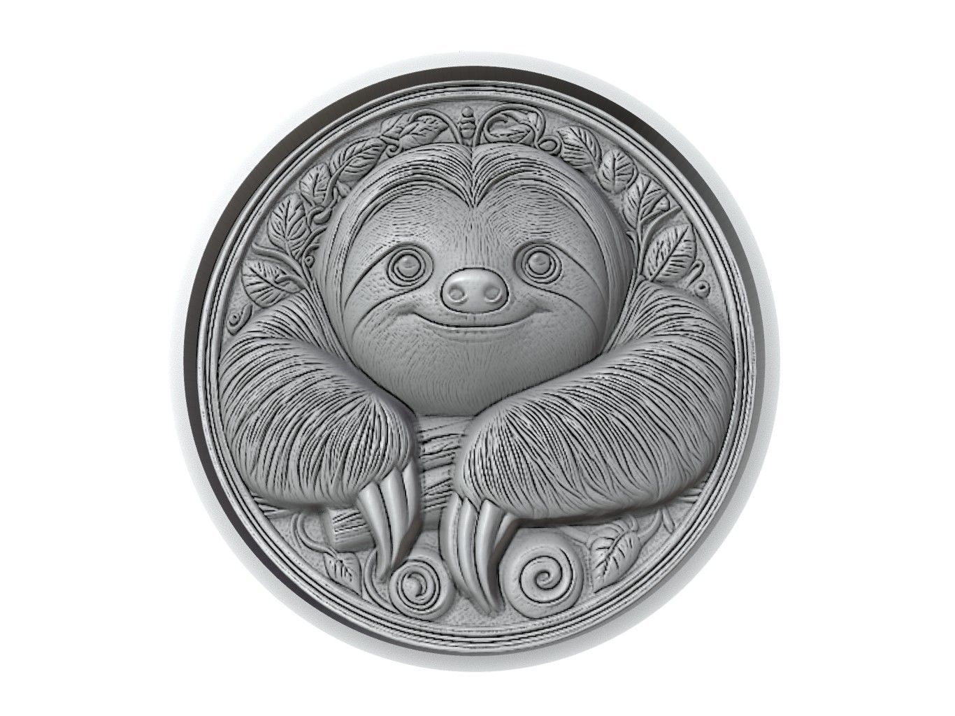 Sloth Animal Medallion 3D print model_2