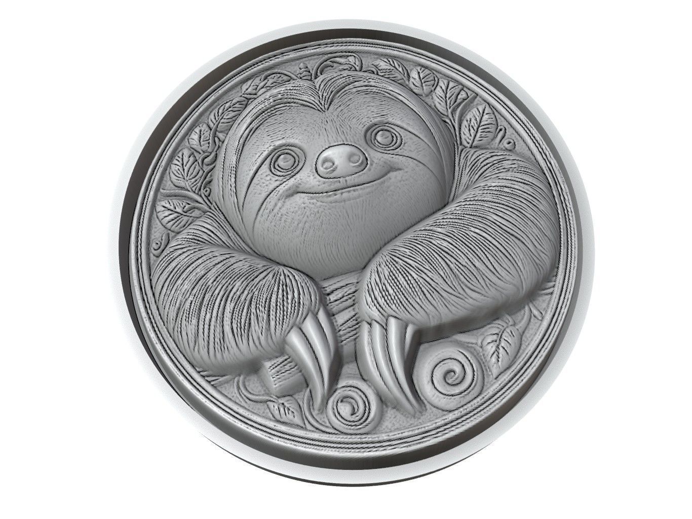 Sloth Animal Medallion 3D print model_3