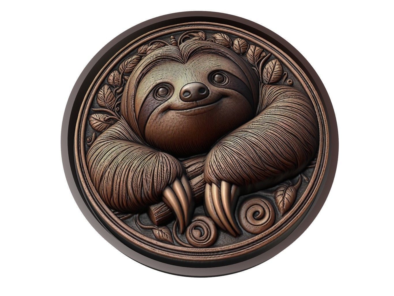 Sloth Animal Medallion 3D print model_1