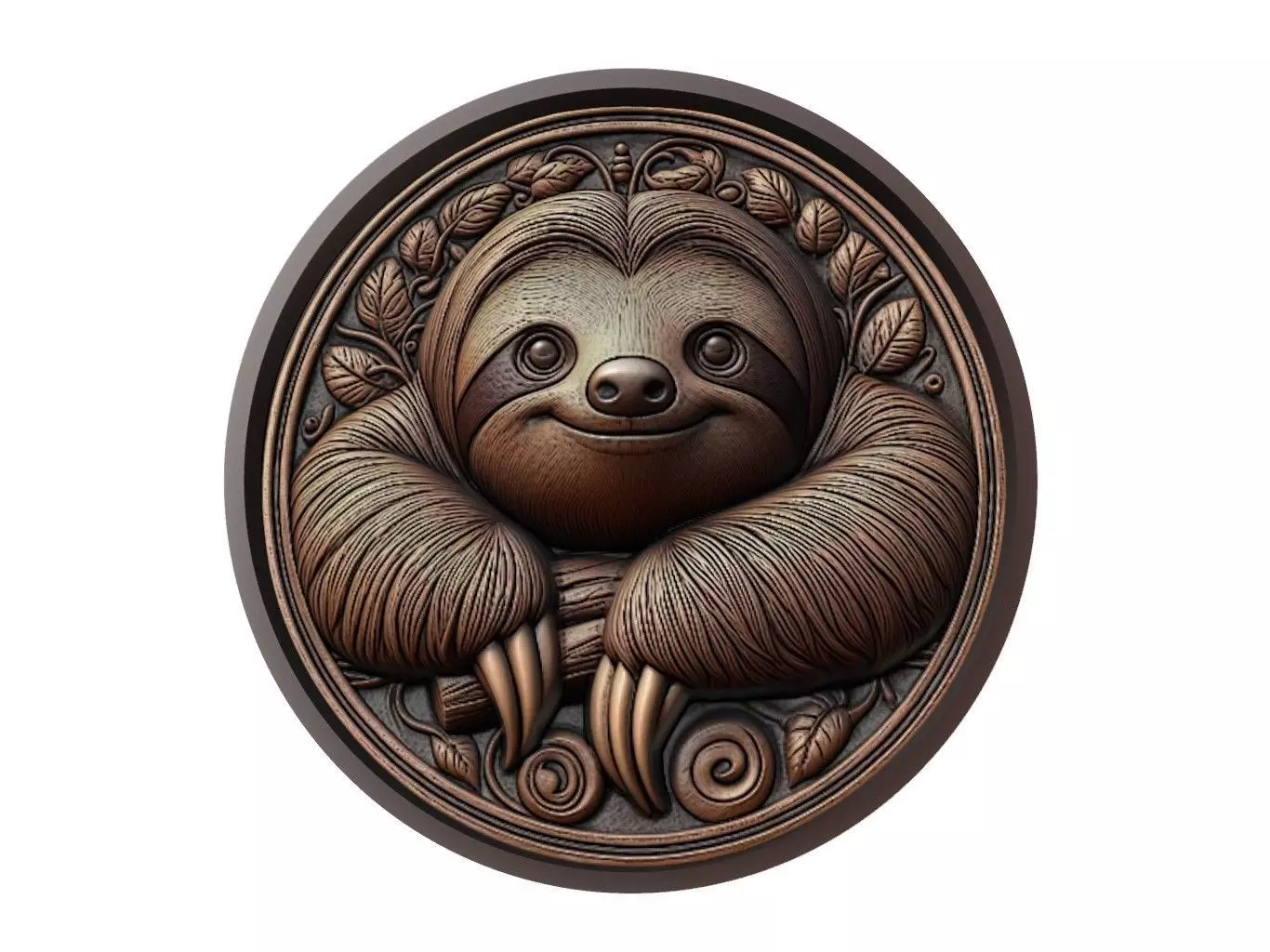 Sloth Animal Medallion 3D print model_0