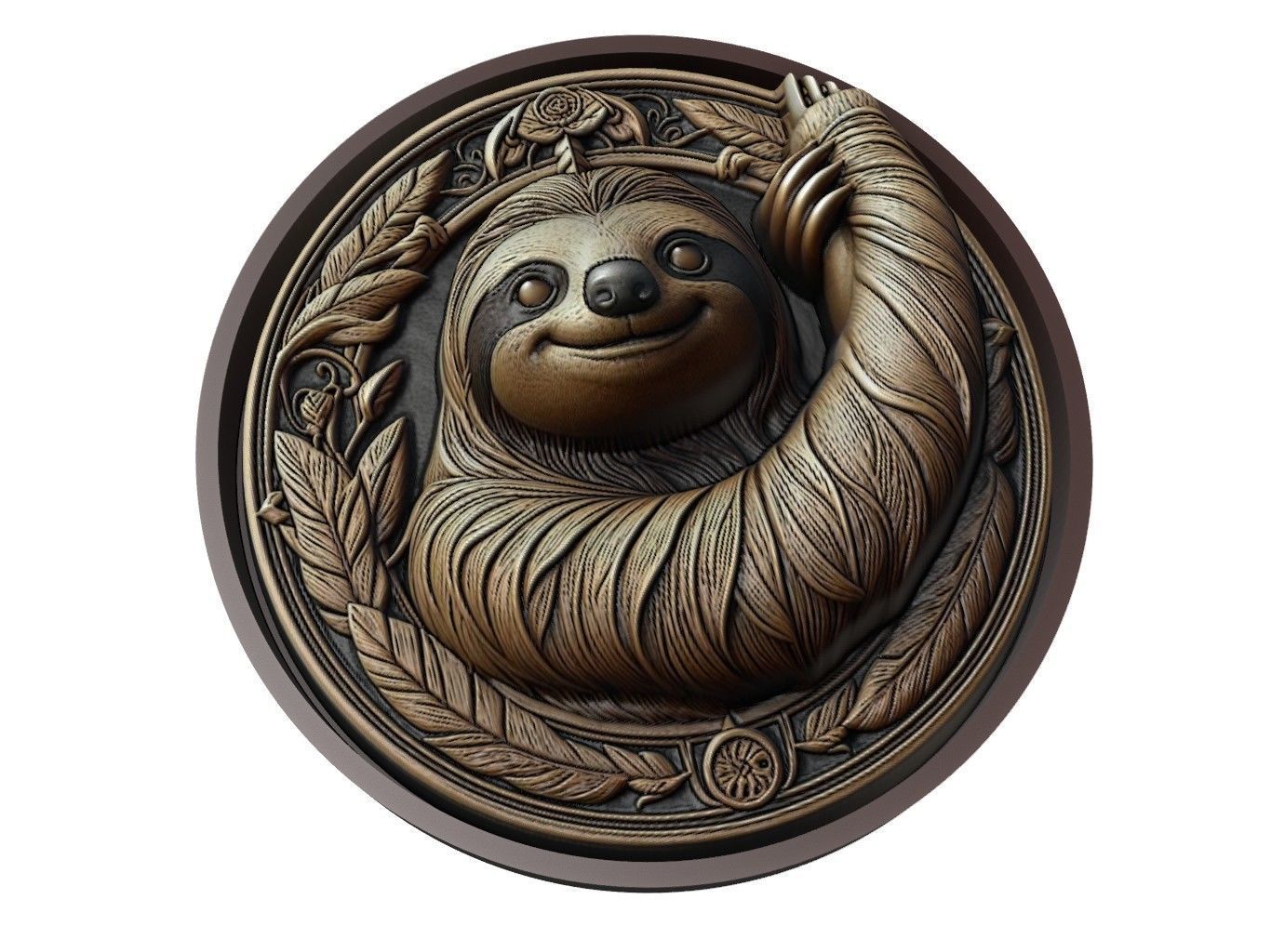 Sloth Animal Medallion 3D print model_1