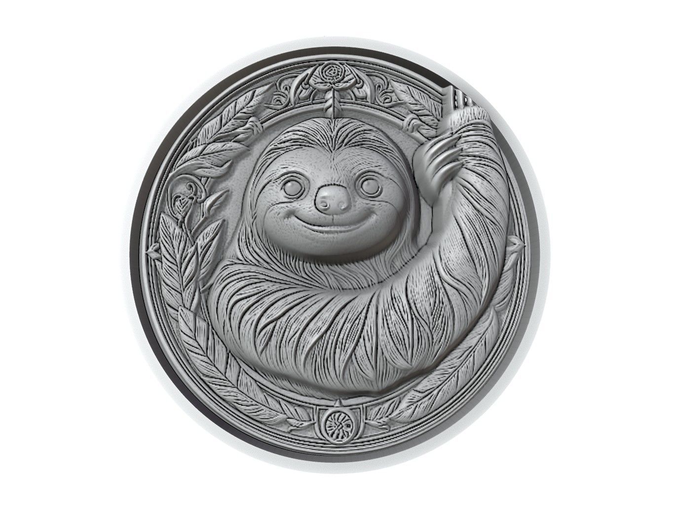 Sloth Animal Medallion 3D print model_2