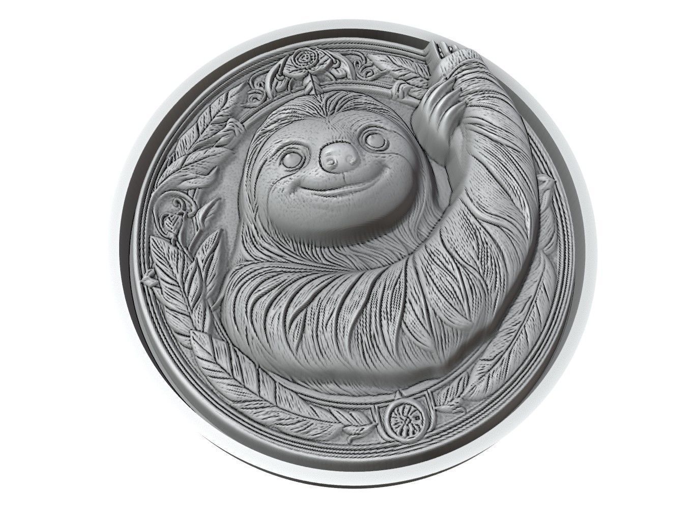 Sloth Animal Medallion 3D print model_3