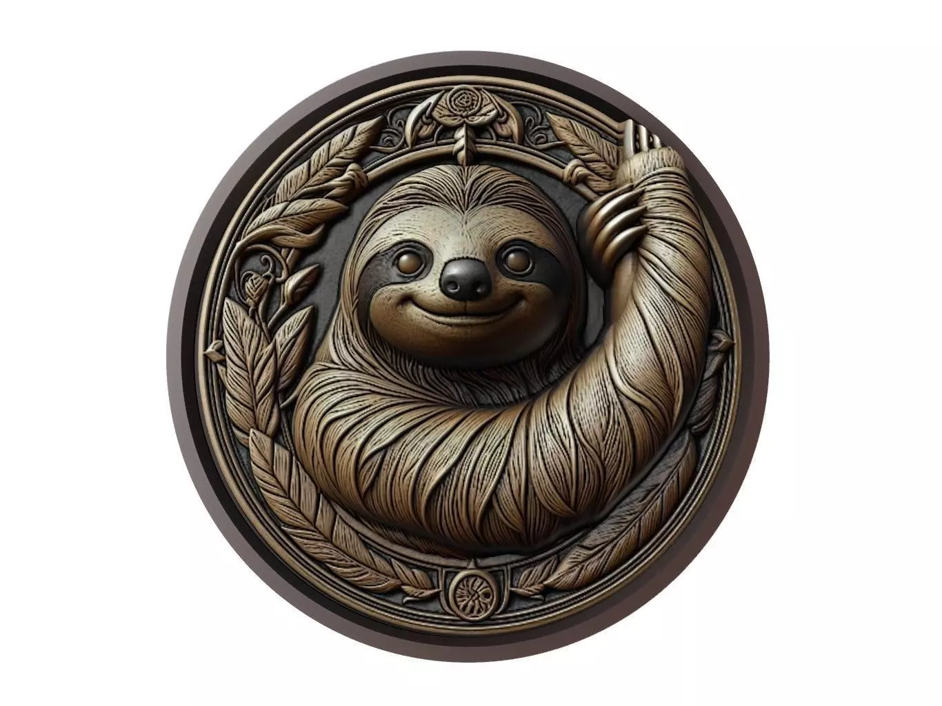 Sloth Animal Medallion 3D print model_0