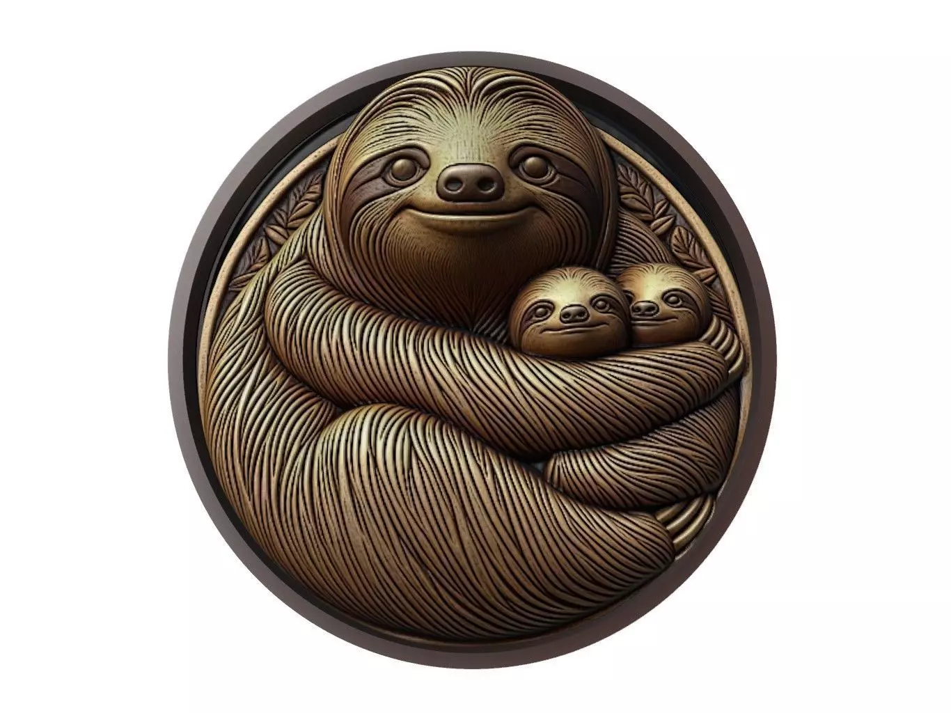 Sloth Animal Medallion 3D print model_0
