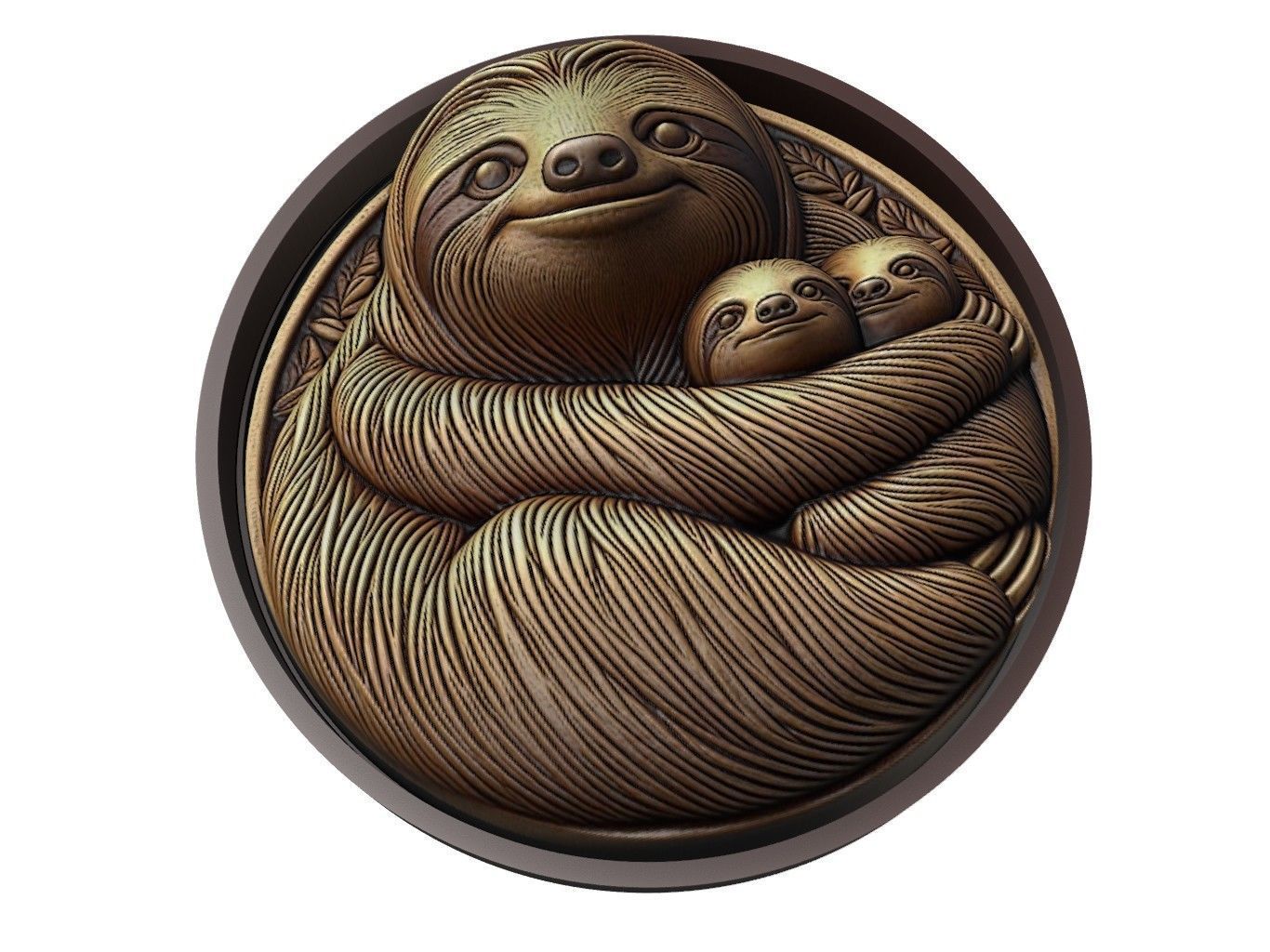 Sloth Animal Medallion 3D print model_1