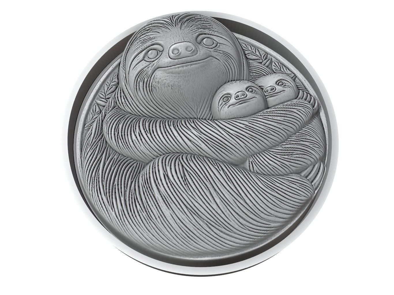 Sloth Animal Medallion 3D print model_3