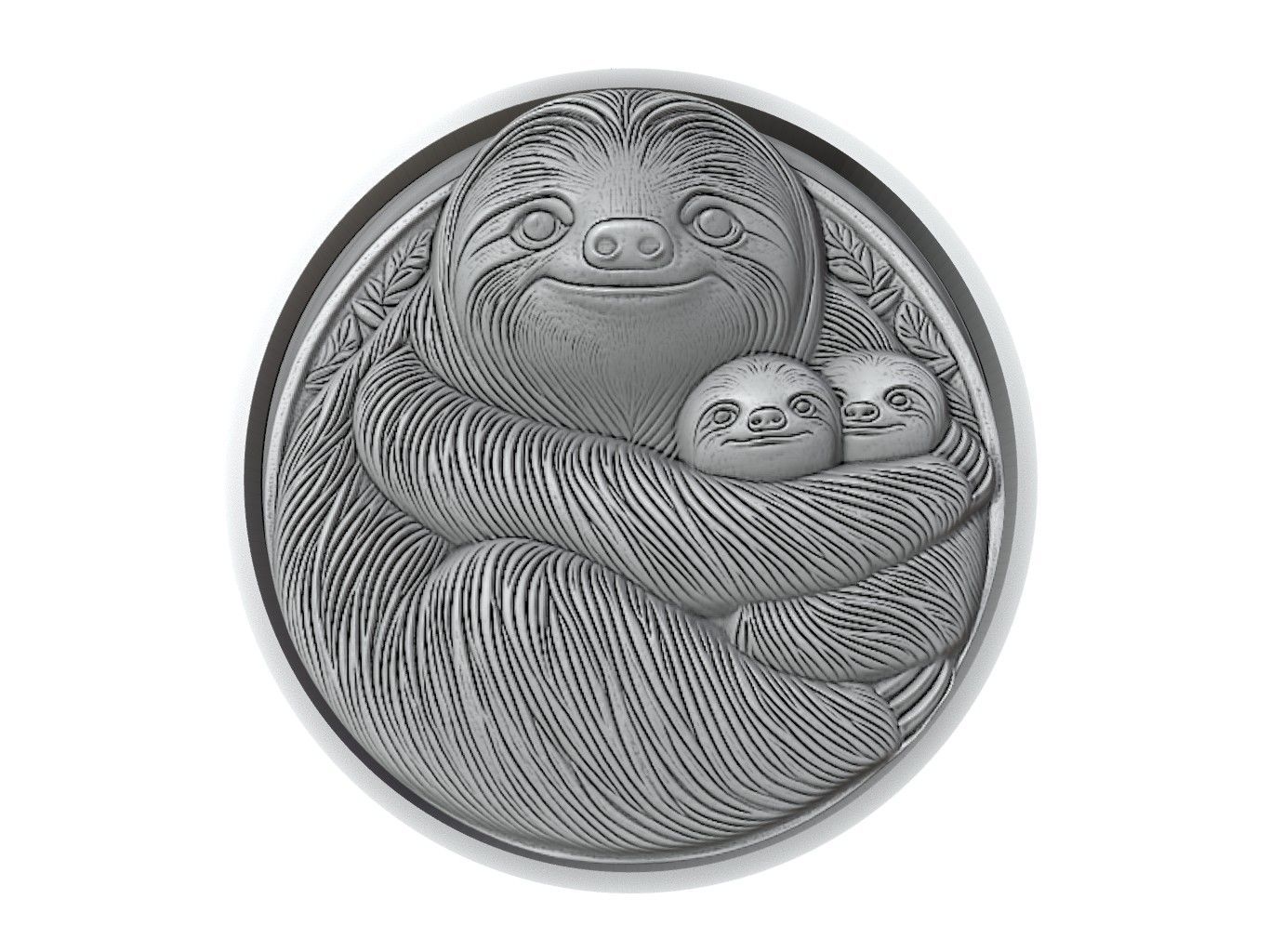 Sloth Animal Medallion 3D print model_2