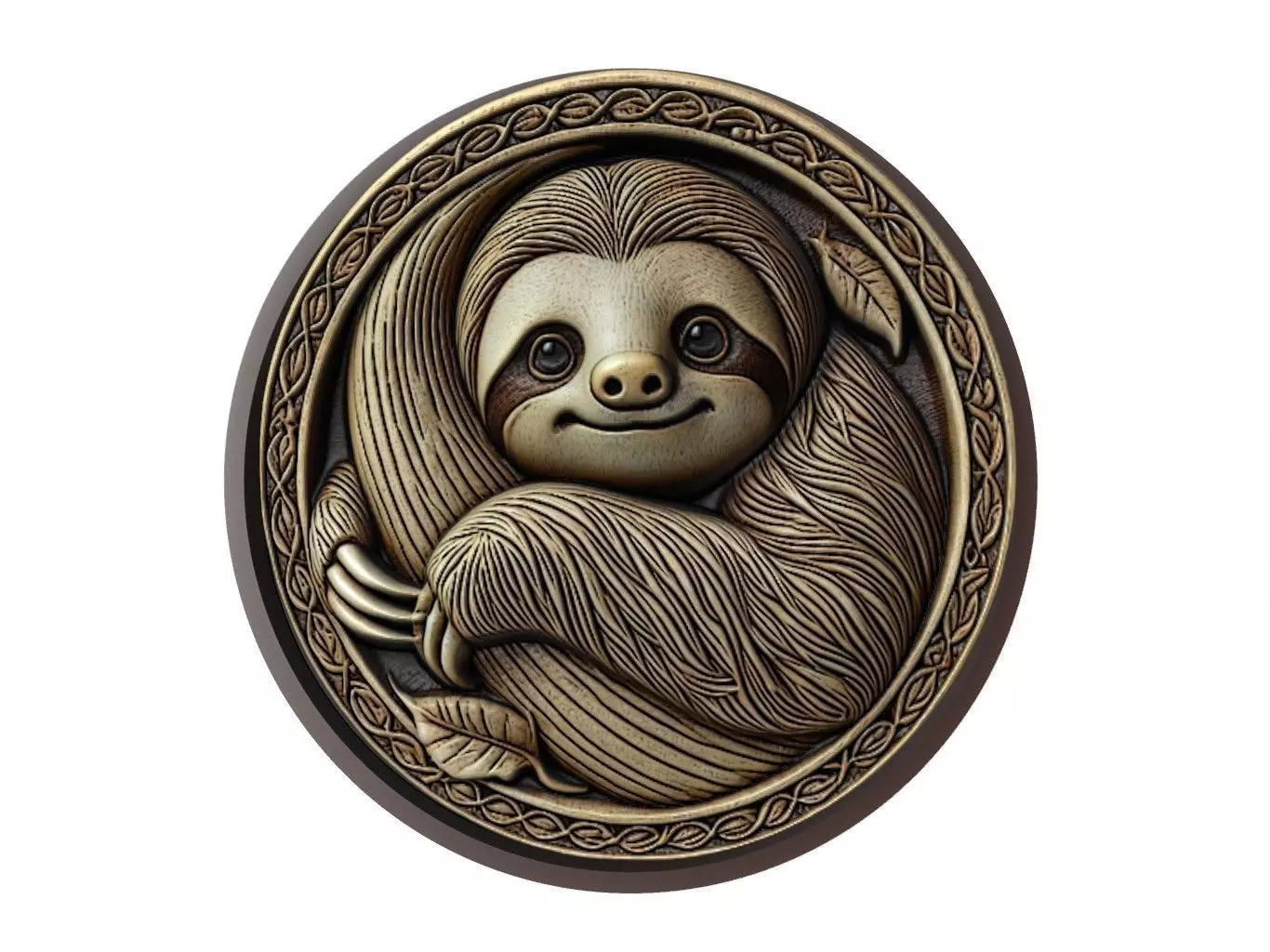 Sloth Animal Medallion 3D print model_0