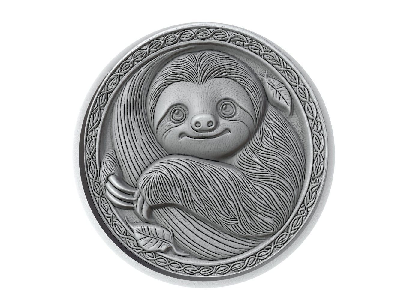Sloth Animal Medallion 3D print model_2