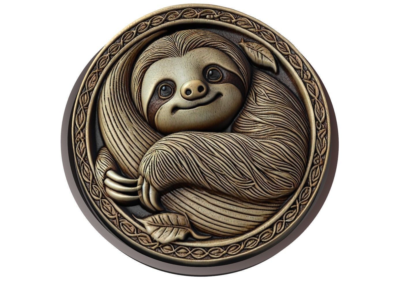 Sloth Animal Medallion 3D print model_1
