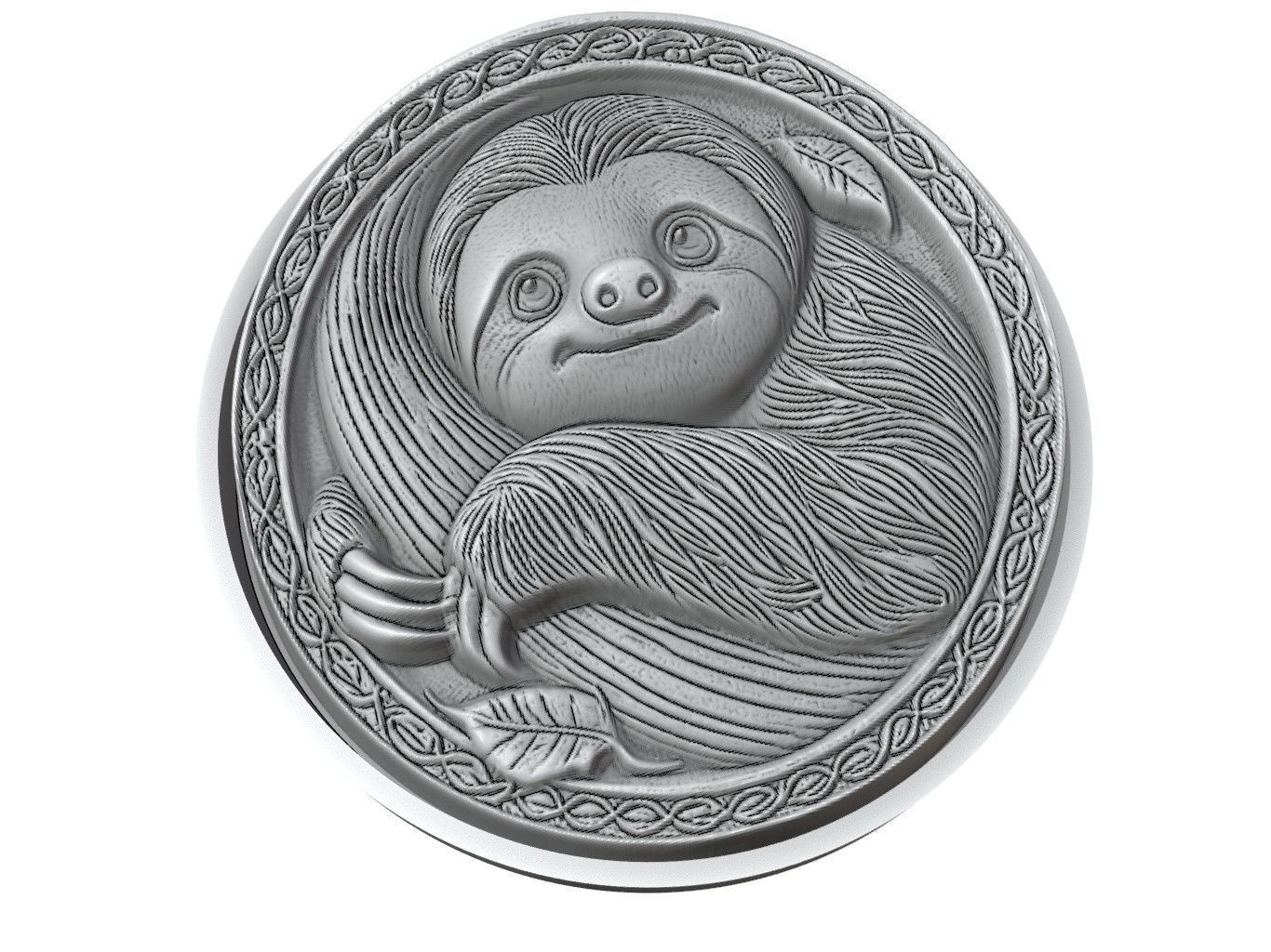 Sloth Animal Medallion 3D print model_3