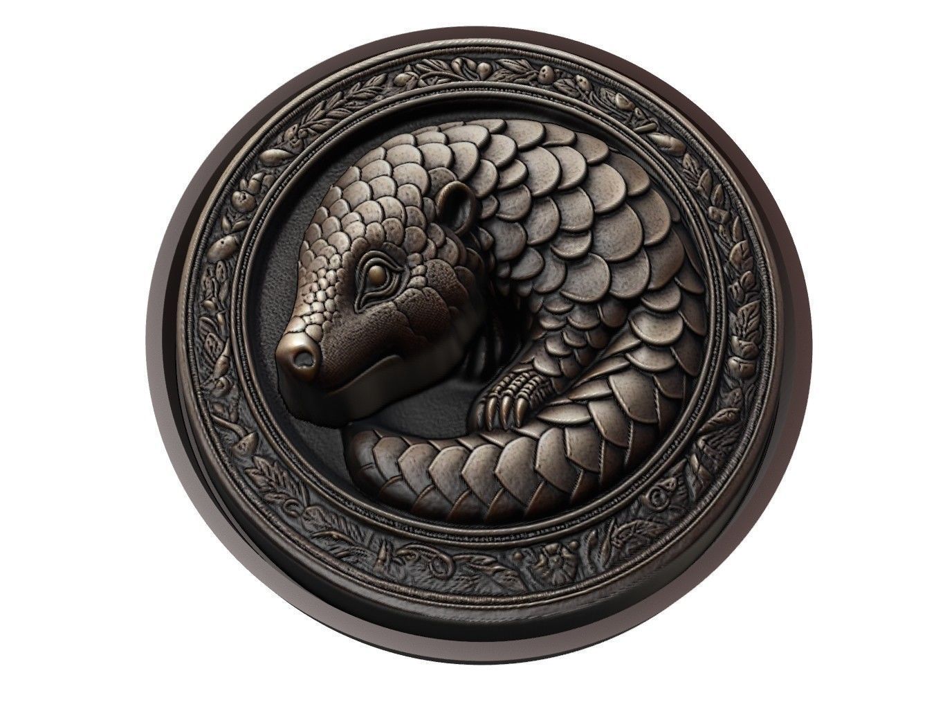 Pangolin Animal Medallion 3D print model_1