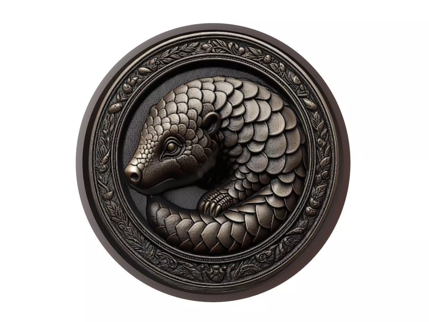 Pangolin Animal Medallion 3D print model_0