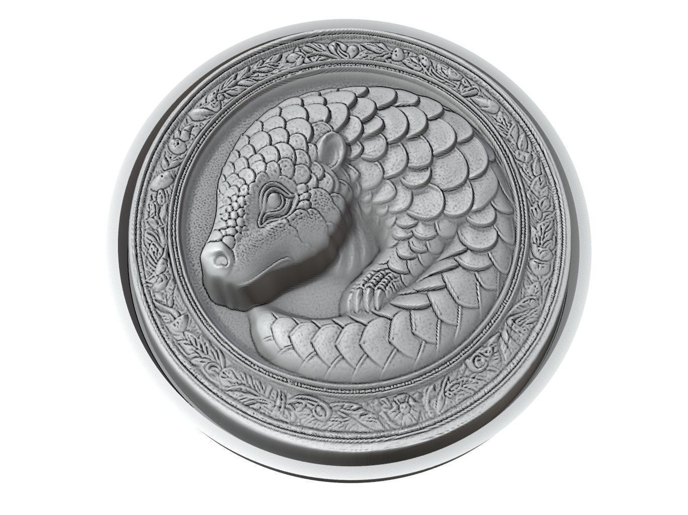 Pangolin Animal Medallion 3D print model_3