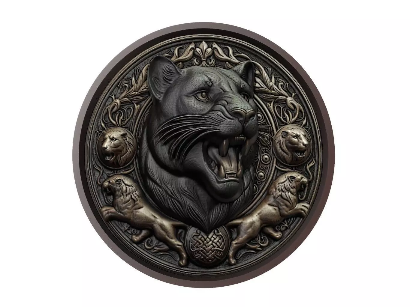 Panther Animal Medallion 3D print model_0