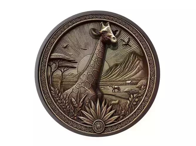 Giraffe Animal Medallion 3D print model