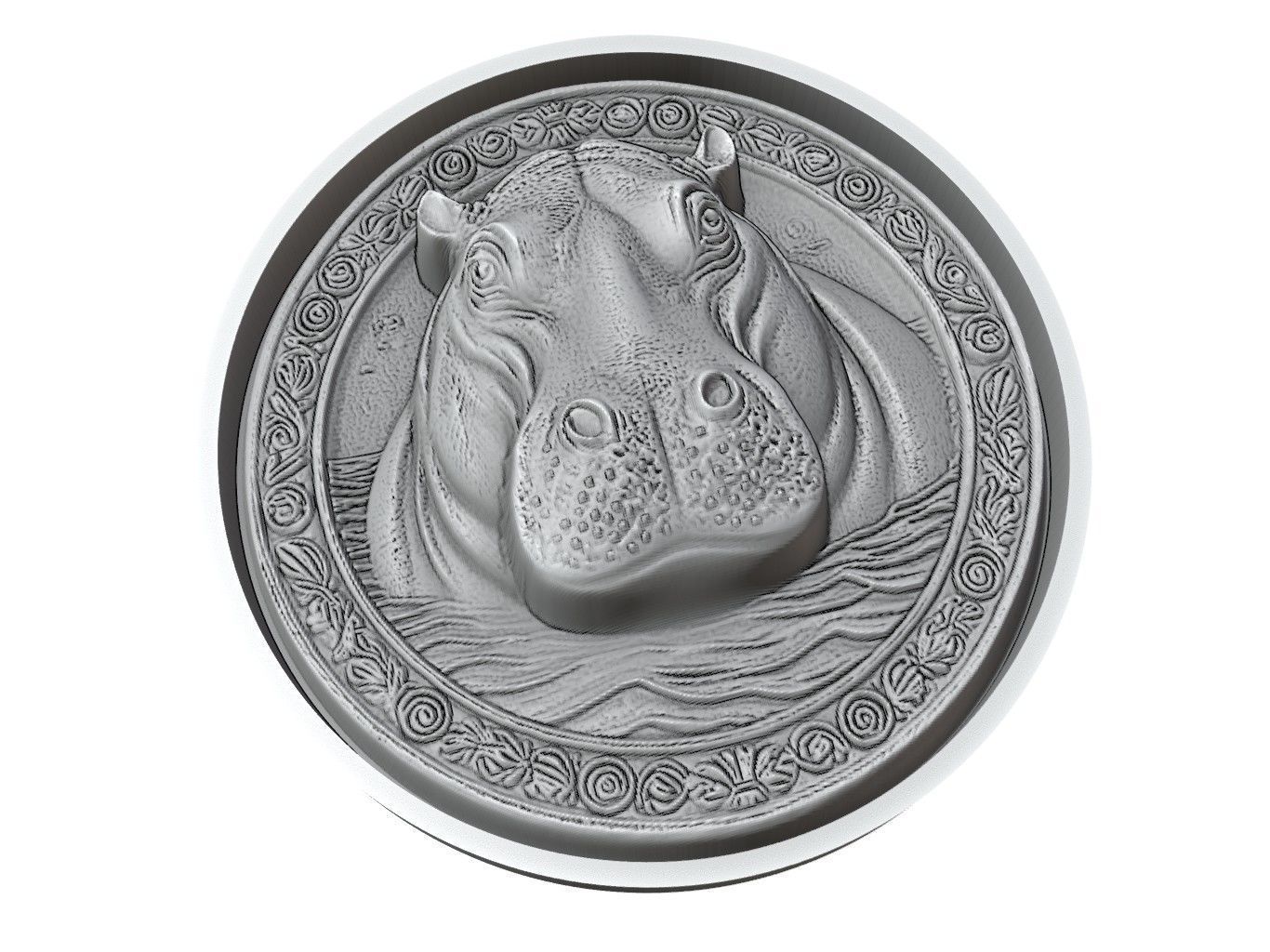 Hippopotamus Animal Medallion 3D print model_3