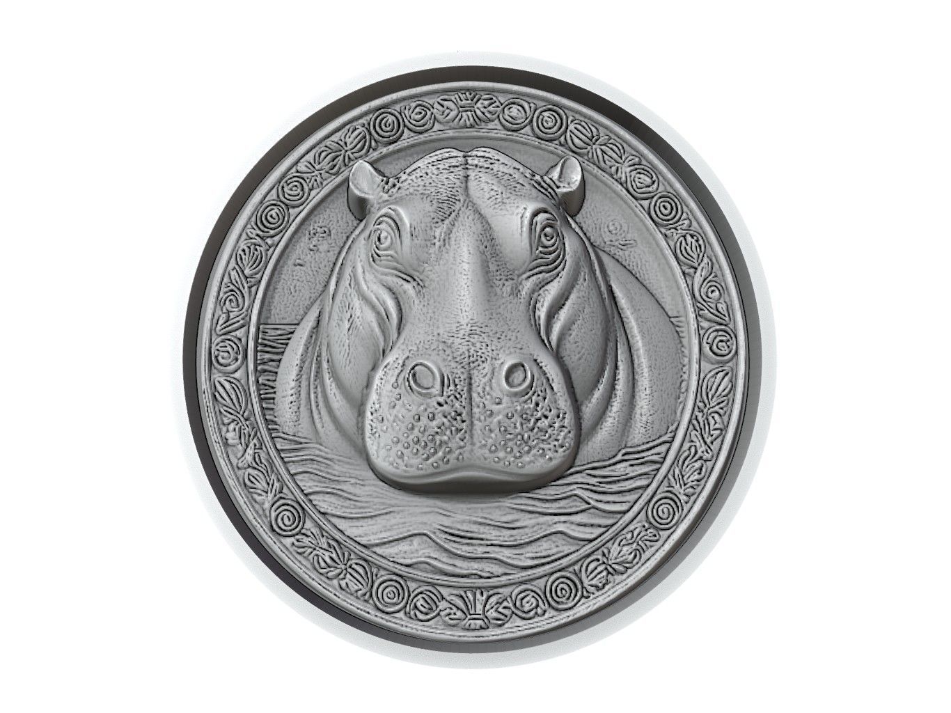 Hippopotamus Animal Medallion 3D print model_2