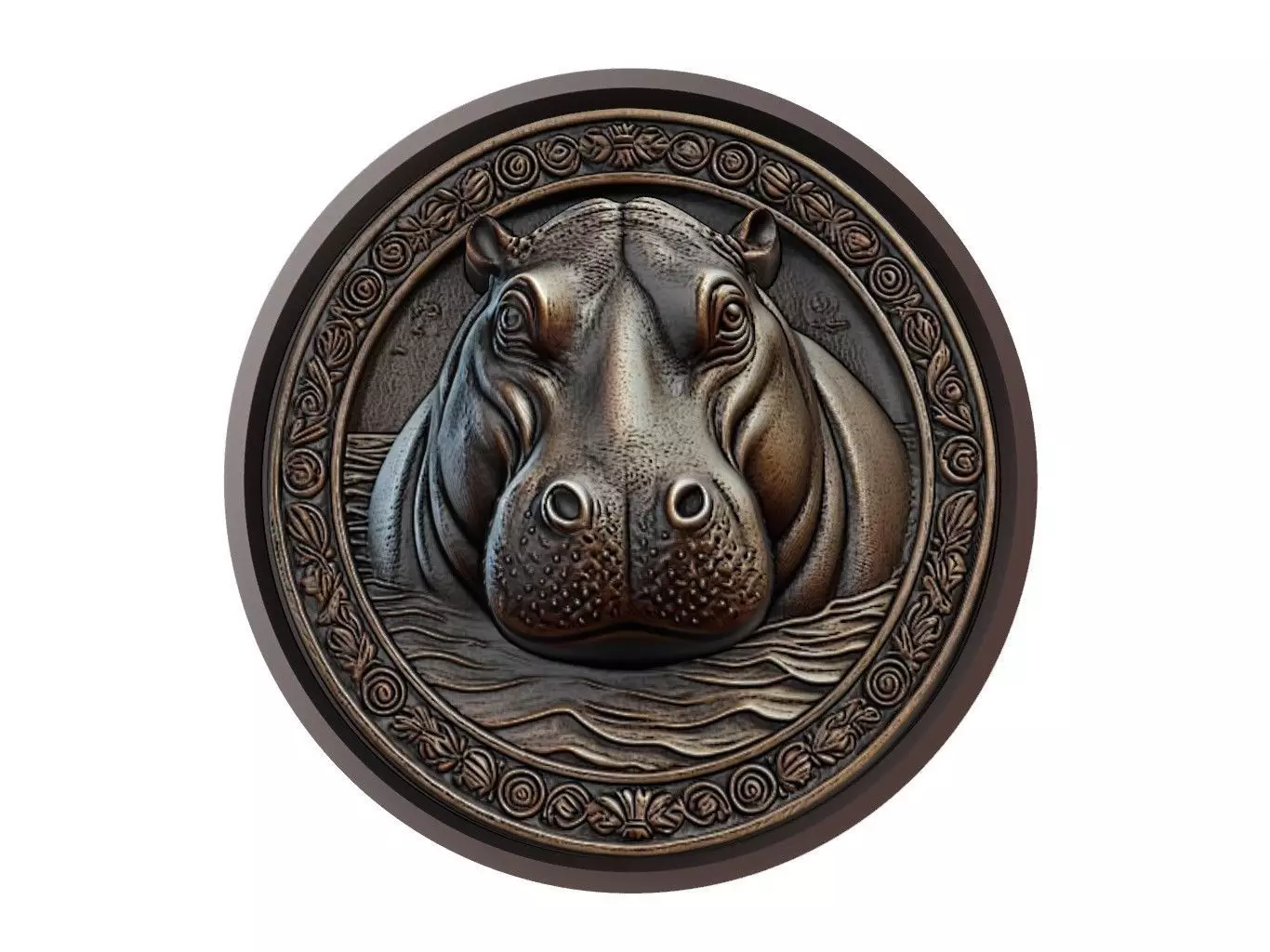 Hippopotamus Animal Medallion 3D print model_0