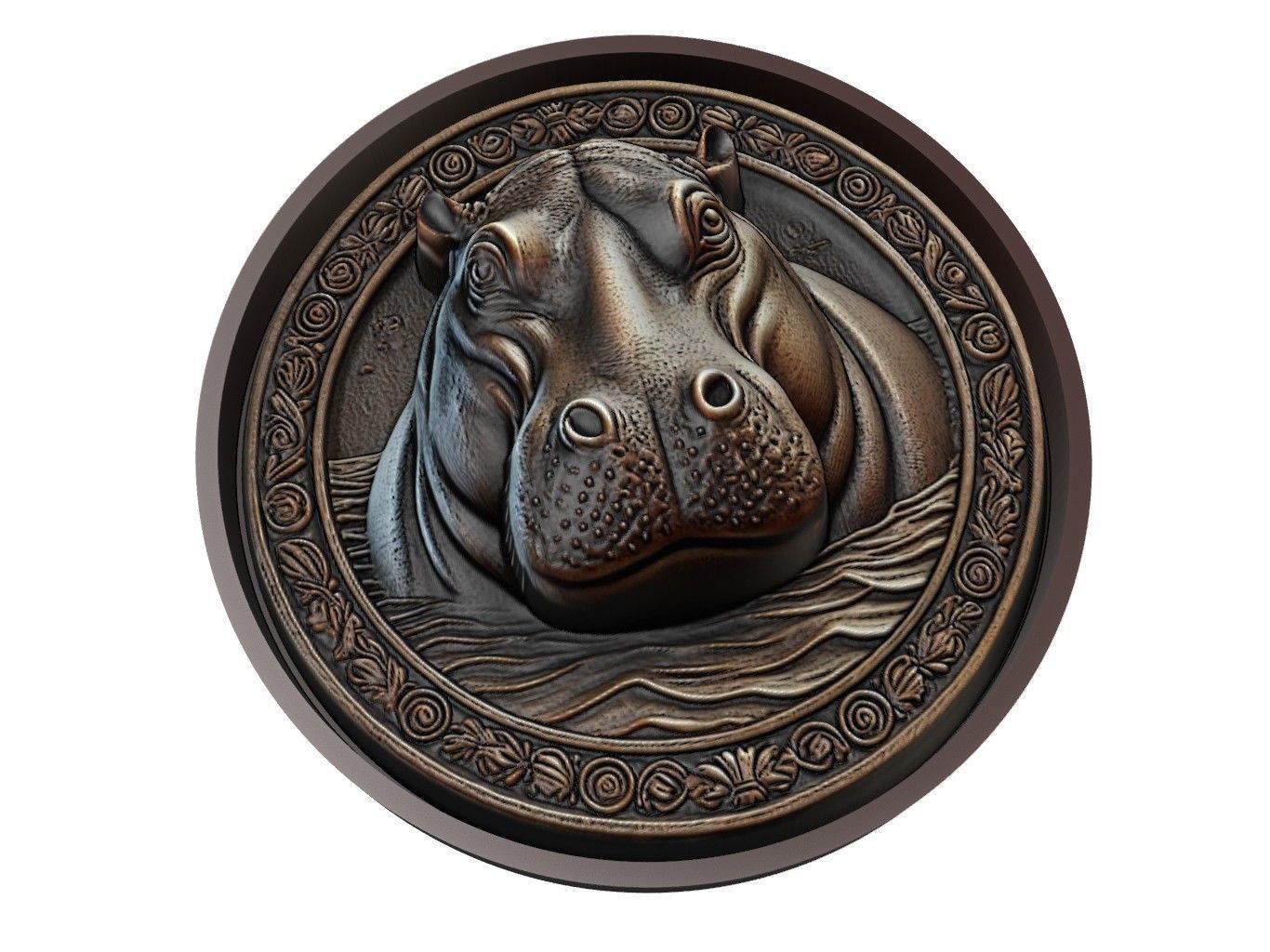 Hippopotamus Animal Medallion 3D print model_1