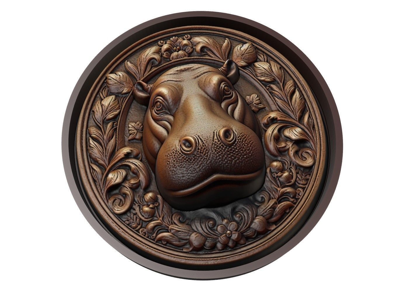 Hippopotamus Animal Medallion 3D print model_1