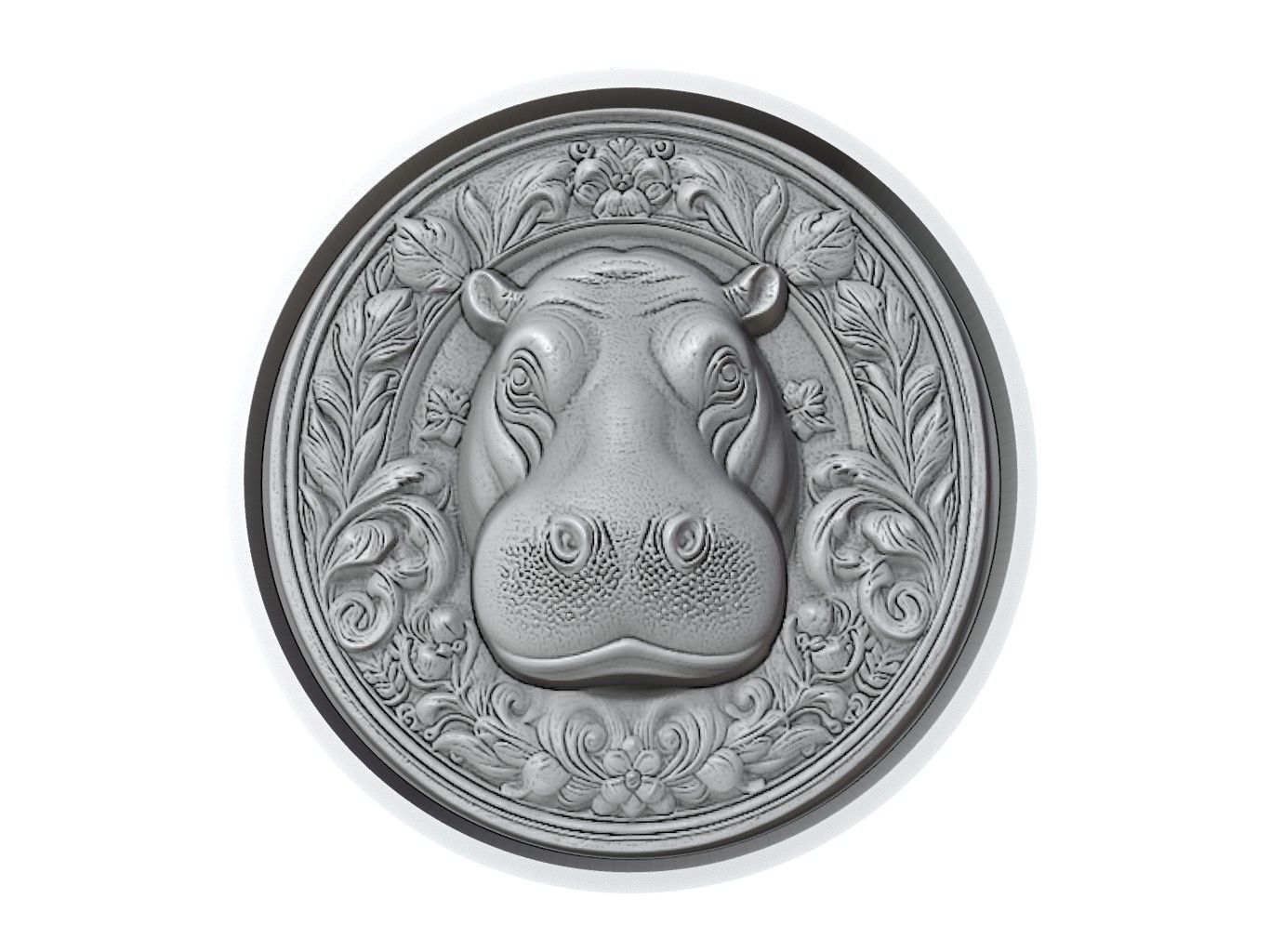 Hippopotamus Animal Medallion 3D print model_2