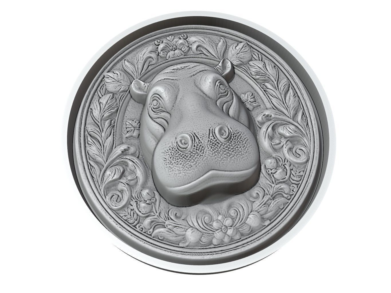 Hippopotamus Animal Medallion 3D print model_3