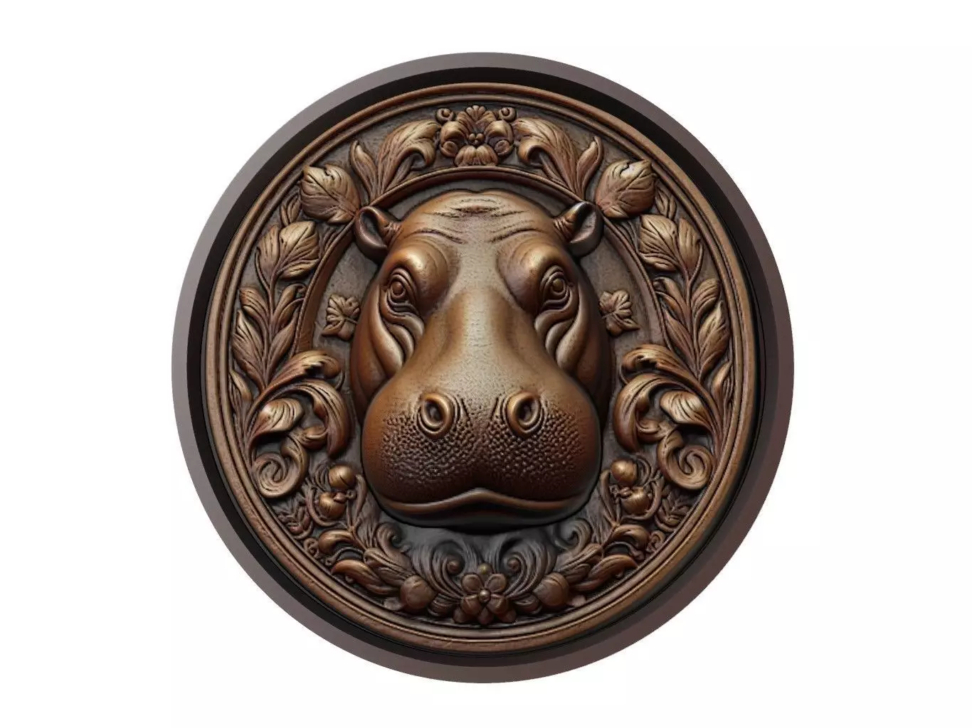 Hippopotamus Animal Medallion 3D print model_0
