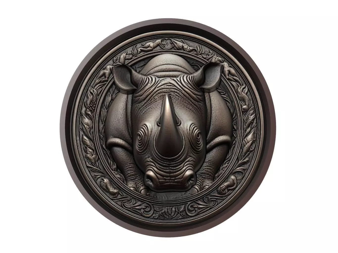 Rhinoceros Animal Medallion 3D print model_0