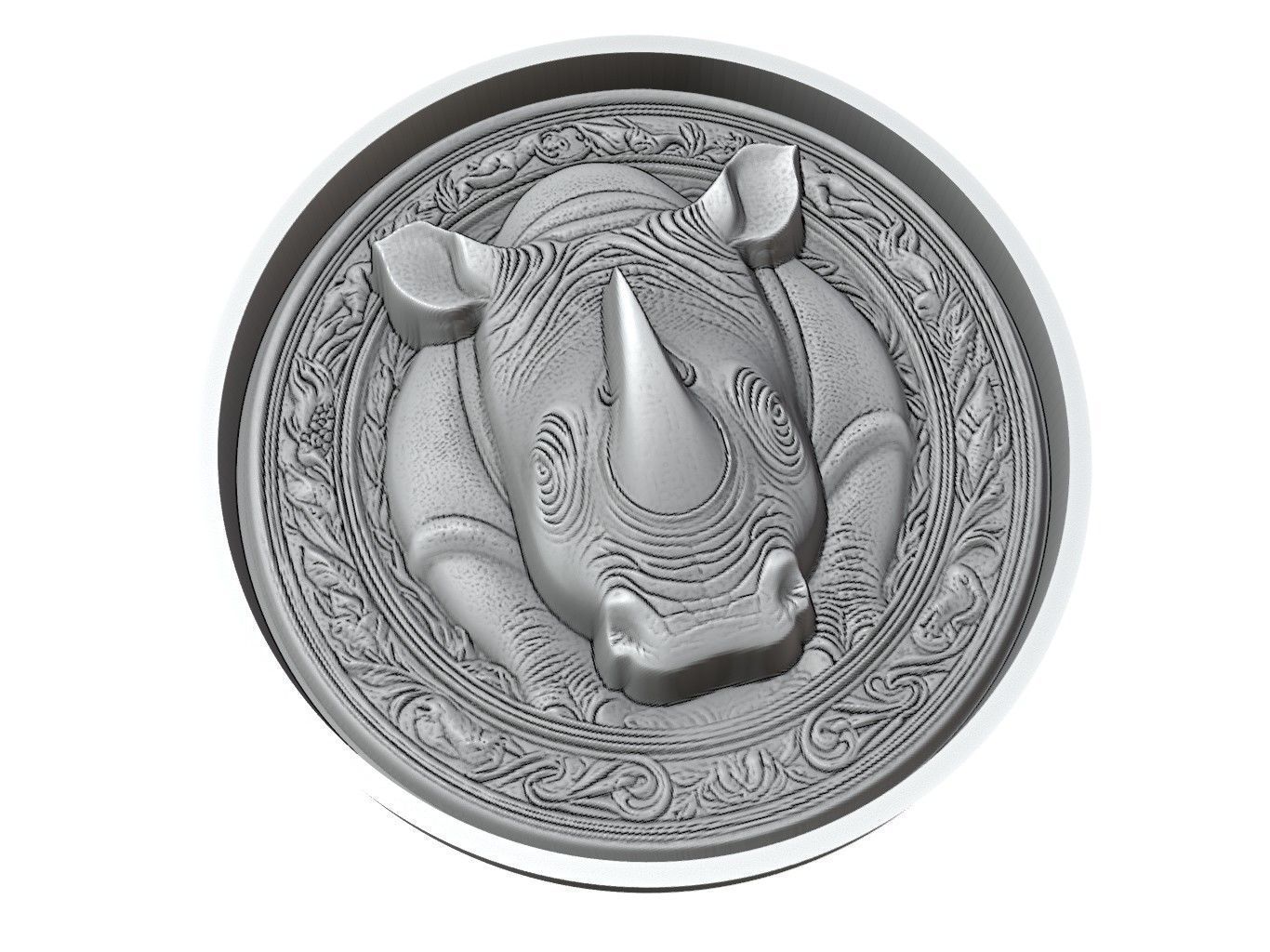 Rhinoceros Animal Medallion 3D print model_3