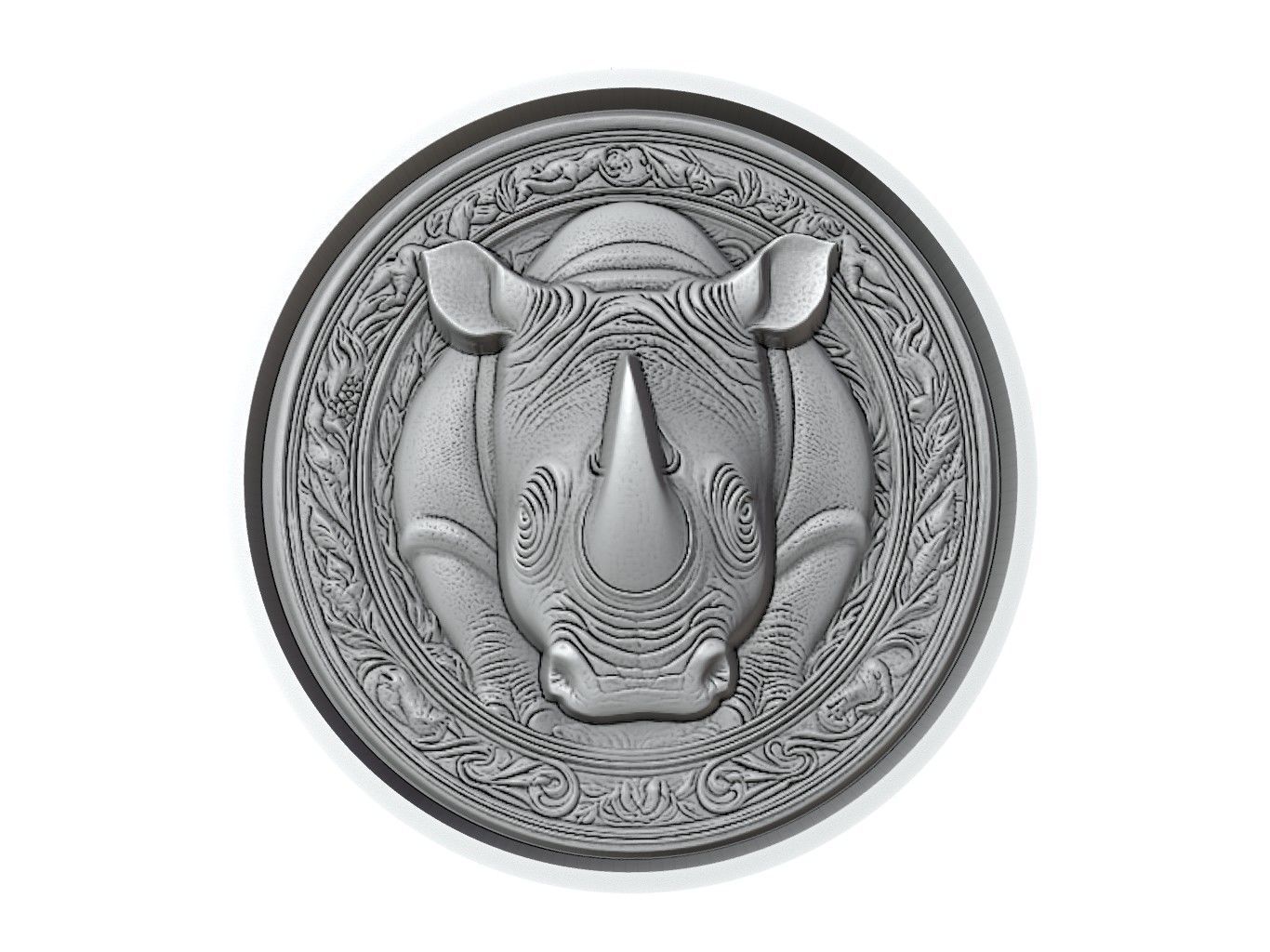 Rhinoceros Animal Medallion 3D print model_2