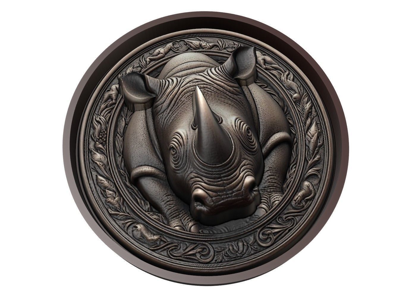 Rhinoceros Animal Medallion 3D print model_1