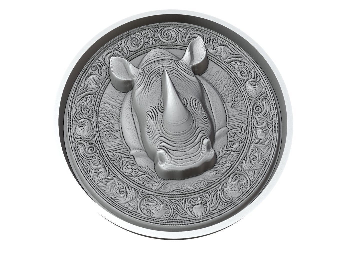 Rhinoceros Animal Medallion 3D print model_3