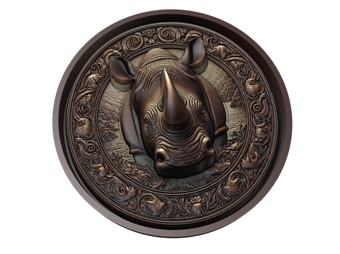 Rhinoceros Animal Medallion 3D print model_1