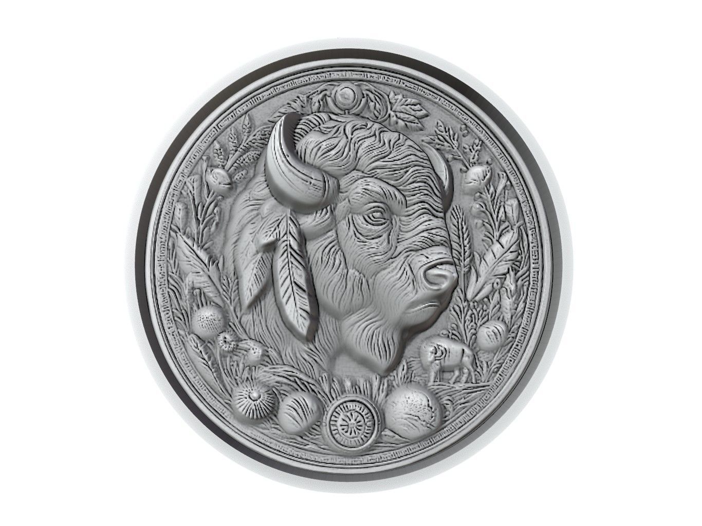 Buffalo Animal Medallion 3D print model_2
