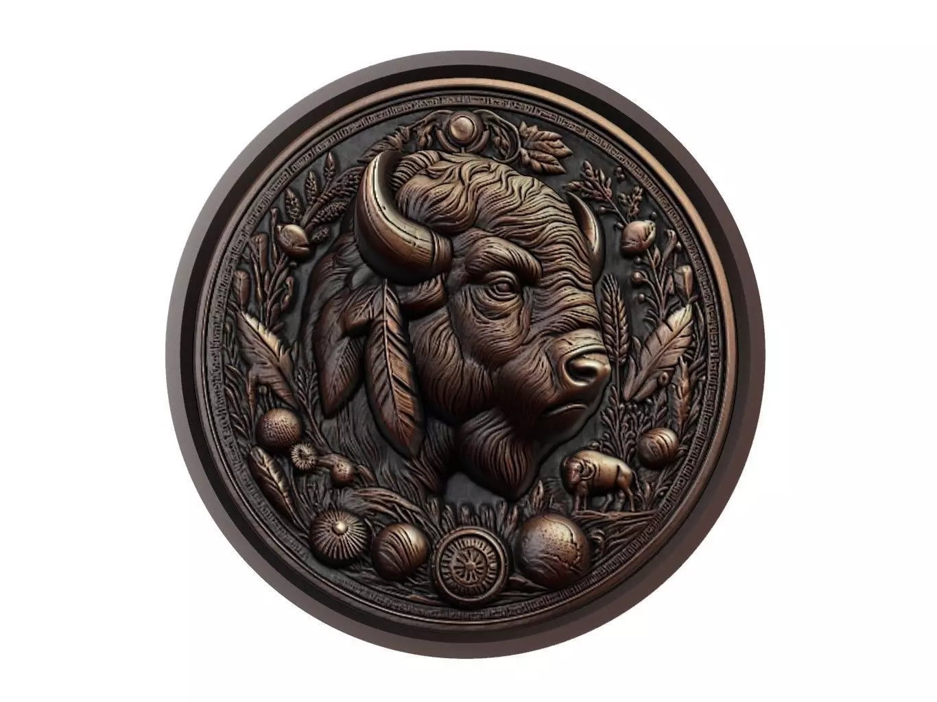 Buffalo Animal Medallion 3D print model_0