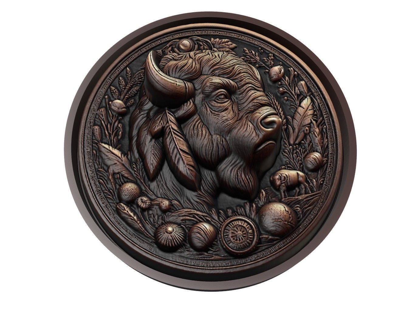 Buffalo Animal Medallion 3D print model_1
