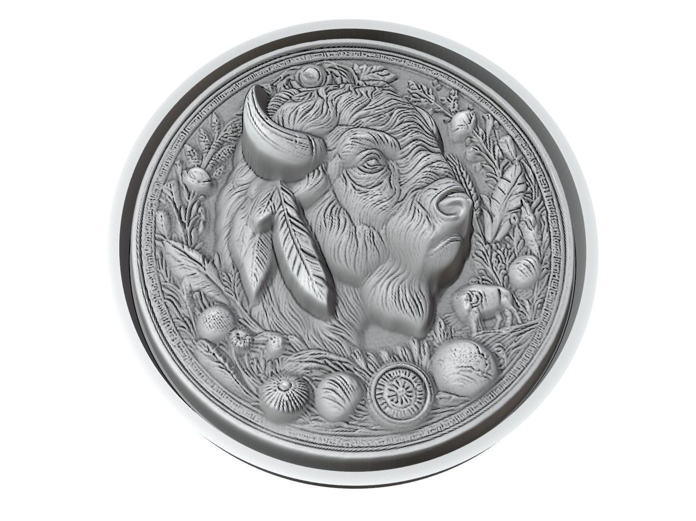 Buffalo Animal Medallion 3D print model_3