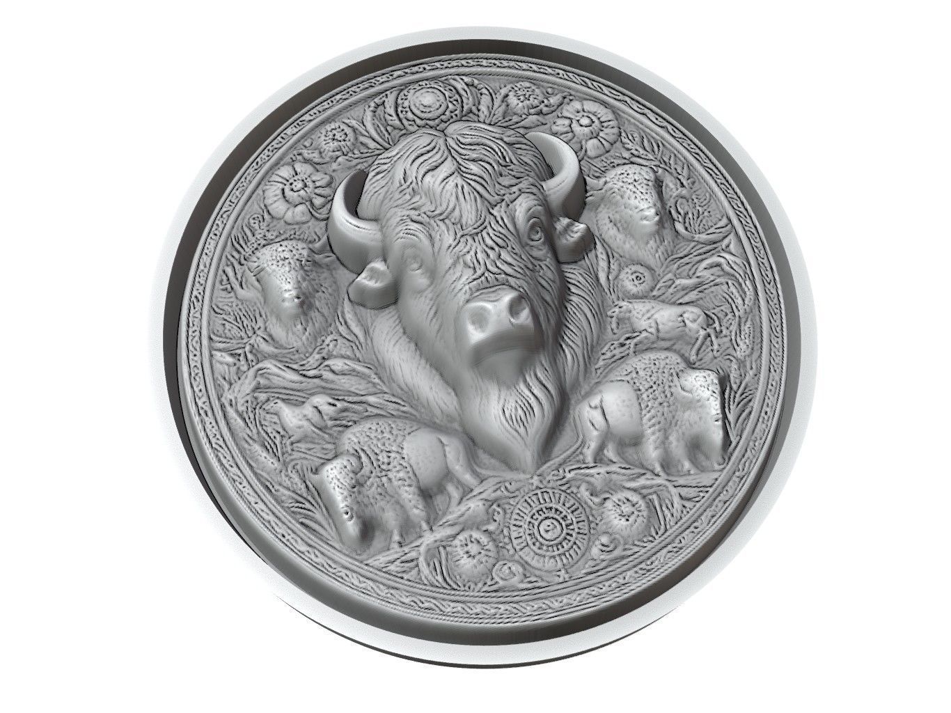 Bison Animal Medallion 3D print model_3